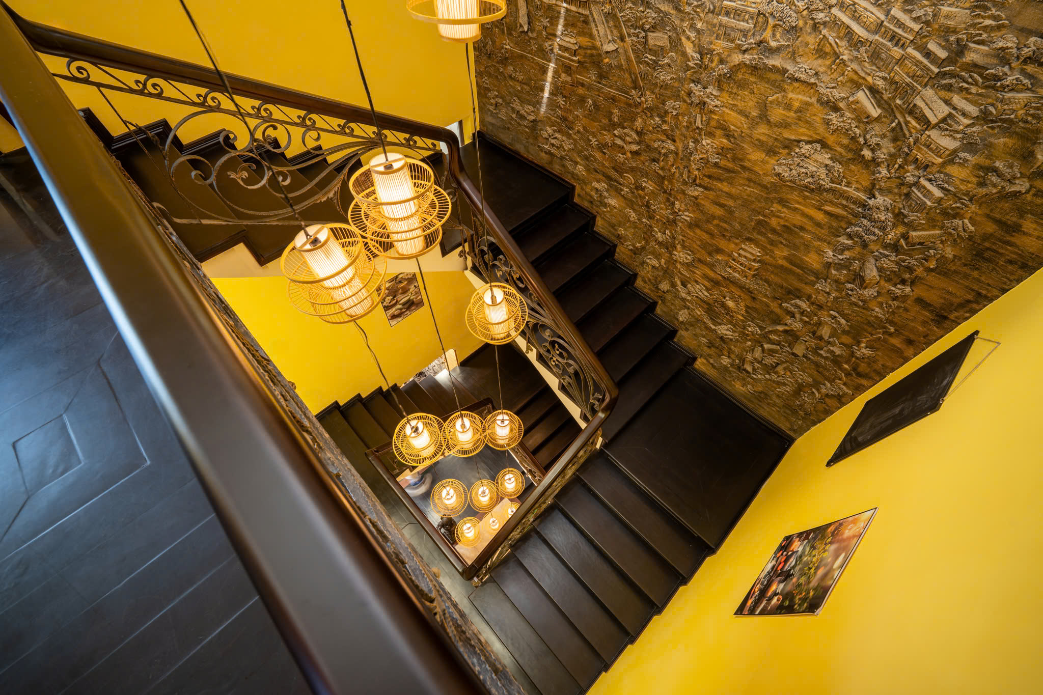 Elegant staircase with lanterns