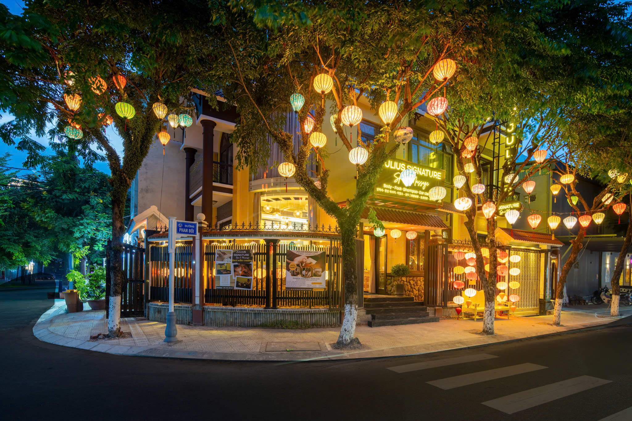 Julius Spa night view with colorful lanterns